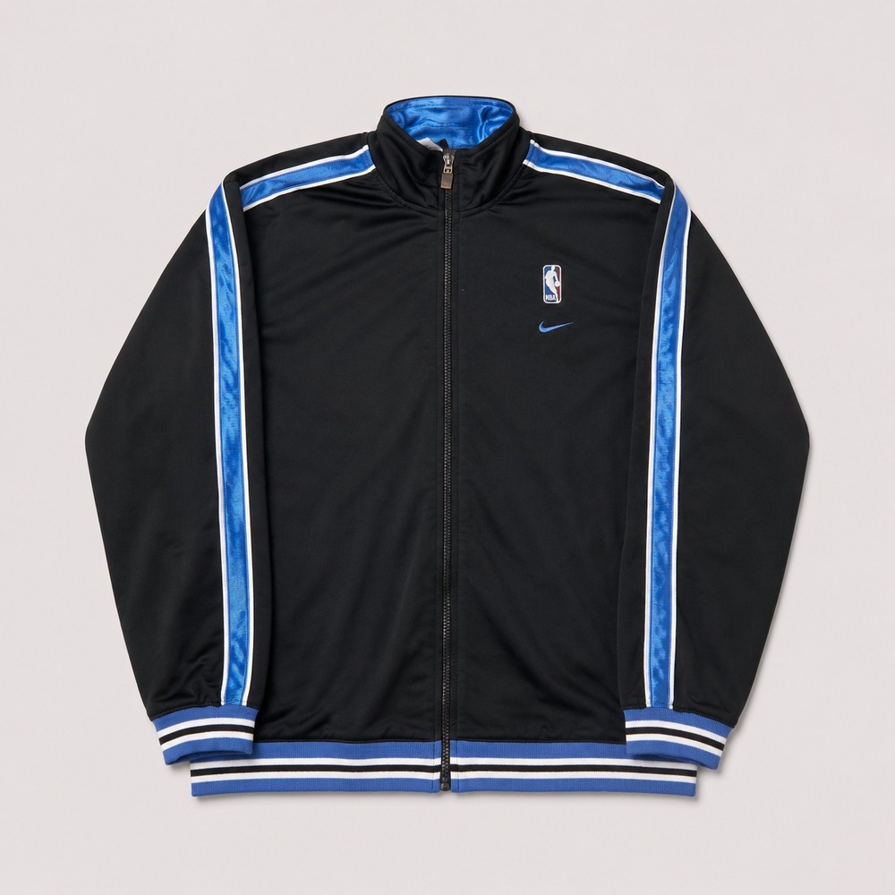 Vintage Nike Team NBA Mens L Black Blue Full Zip Track Jacket Y2K Basketball